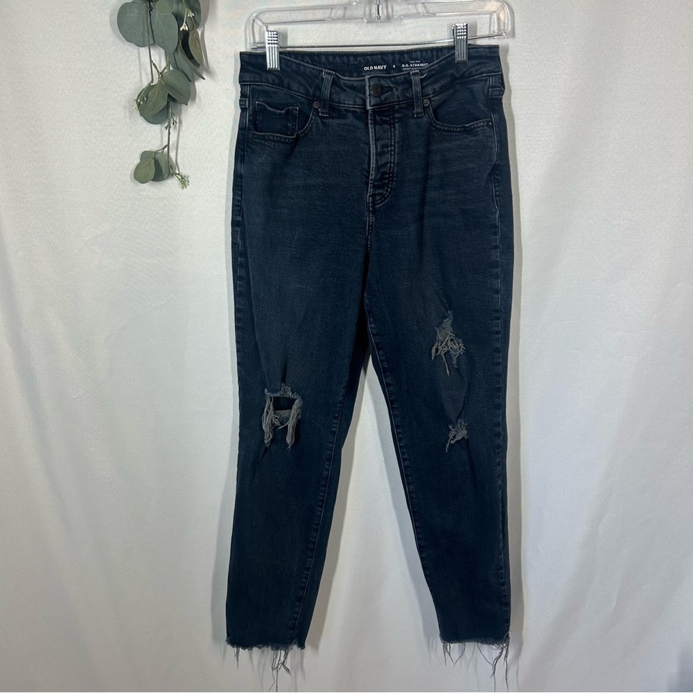 Old Navy | High Rise O.G. Straight Dark Wash Distressed Jeans Women’s Size 6